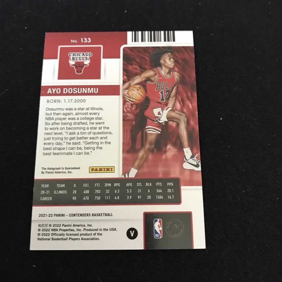 2021-22 Panini Contenders Ayo Dosunmu #133 RC Rookie Ticket Auto 97/99 - Image 2 of 2