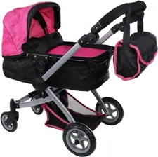 Babyboo Doll Stroller with Convertible Seat and Swiveling Wheels Hot Pink