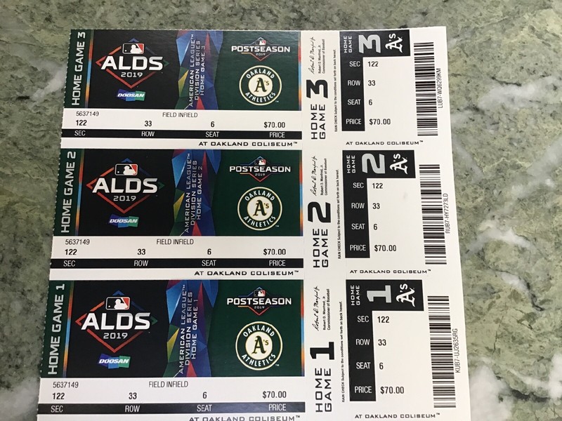 2019 Oakland Athletics A's Baseball UNCUT Unused ALDS Tickets Strip
