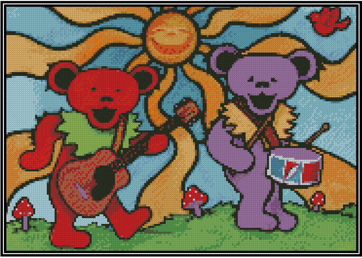 Grateful Dead Sunshine Bears Counted Cross Stitch CHART #23-125