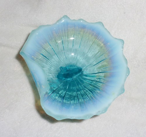Antique Northwood Turquoise Opalescent Glass Dolphin Fish Compote Candy Dish - Picture 5 of 5