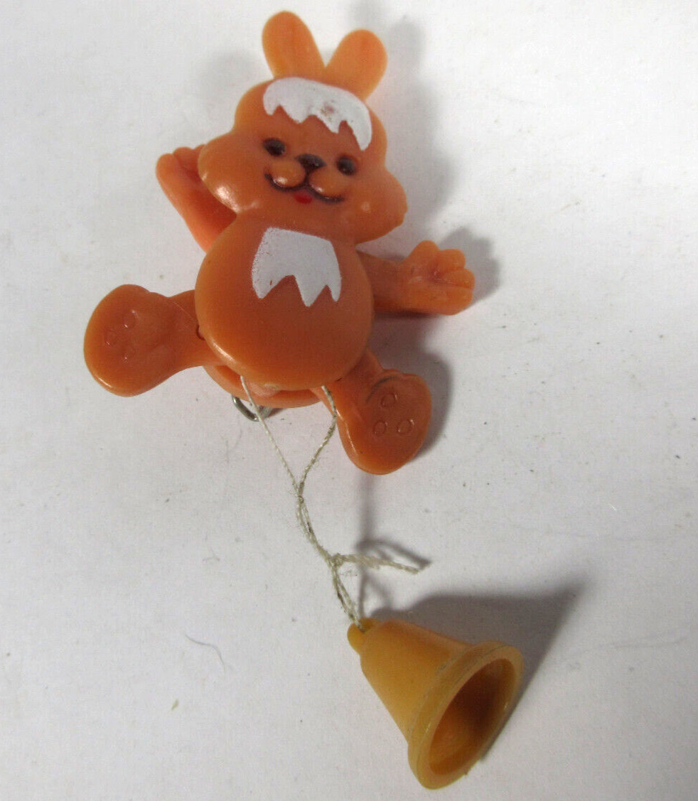 vintage plastic brown pull string easter bunny ra… - image 1