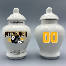 Ceramic Football Urn   Pittsburgh Steelers Theme, Custom Text  Number