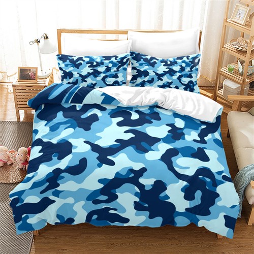 Single Double Queen Super King Size Bed Quilt Doona Duvet Cover Set Camouflage - Foto 4 di 11