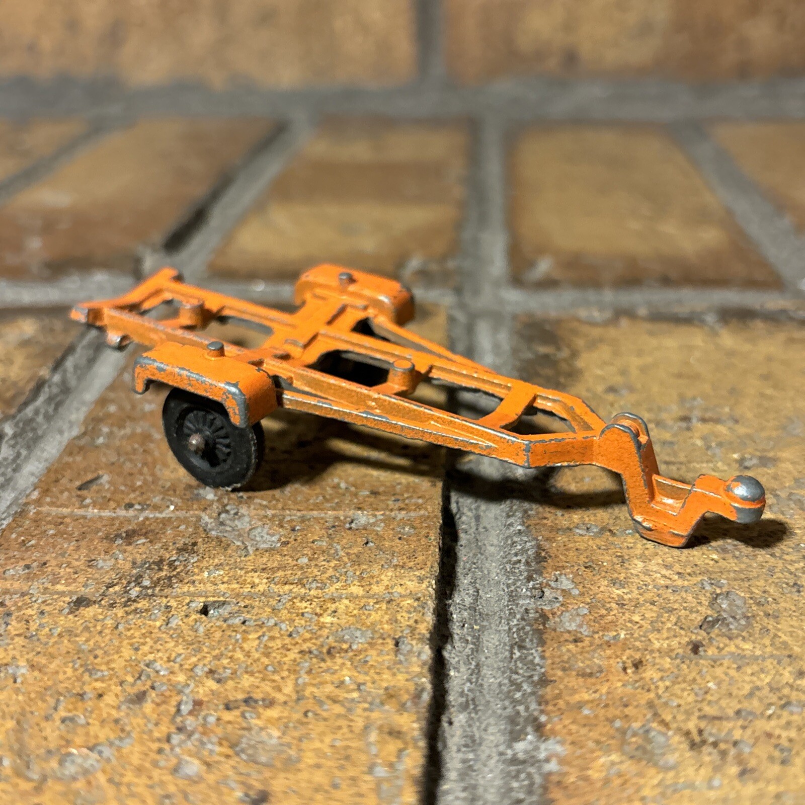 VTG ✅ Tootsie Toy Die-cast 4” Boat Transport Trailer Orange Chicago USA ✅ 1960s