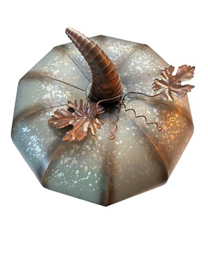 Metal Pumpkin Silvertone Indoor Outdoor Fall Halloween Thanksgiving Decor 7 Inch