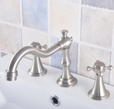 Brushed Nickel Bathroom Basin Faucet Widespread 3 Hole Vanity Sink Mixer Tap