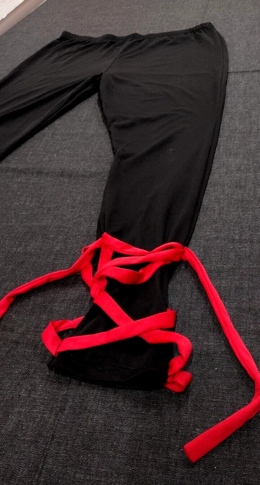 PANTALONES NINJA ADULTO Cintura Pequeña 31 en Negro Leggings Correas Rojas Disfraz de Halloween Foto 4 de 4