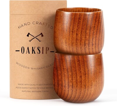 Oaksip Wooden Whiskey Glasses - Christmas Gifts for Men (1 & 2 Packs, NEW)