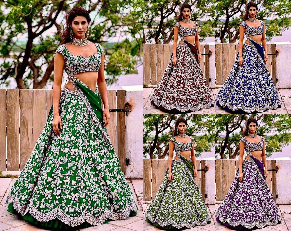 Stylish Party Wear Indian Lehenga Ruffle Wedding Saree Bridal Dress Lengha  Choli