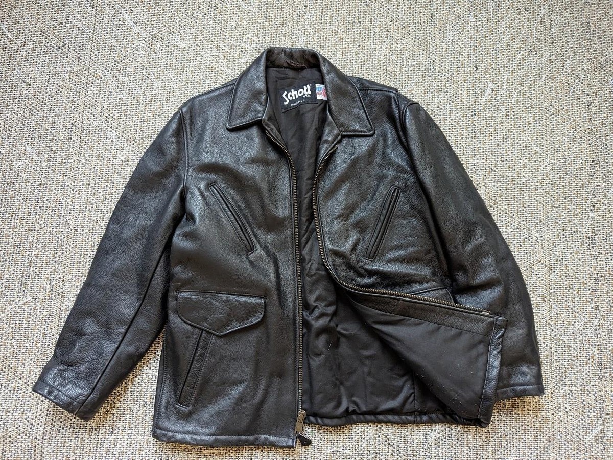 vintage USA made SCHOTT leather car coat 44 black L jacket vintage USA made SCHOTT leather car coat 44 black L jacket