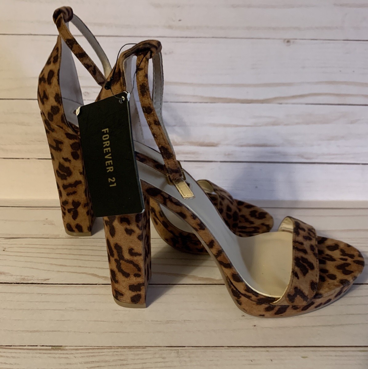 NWT F21 Forever 21 Leopard Print Open Toe Block Heel Heels Pumps