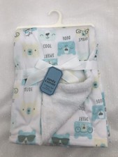 Sandy Simon Teddy Bear Baby Blanket Security Blue White Plush Lovey Cool Dude