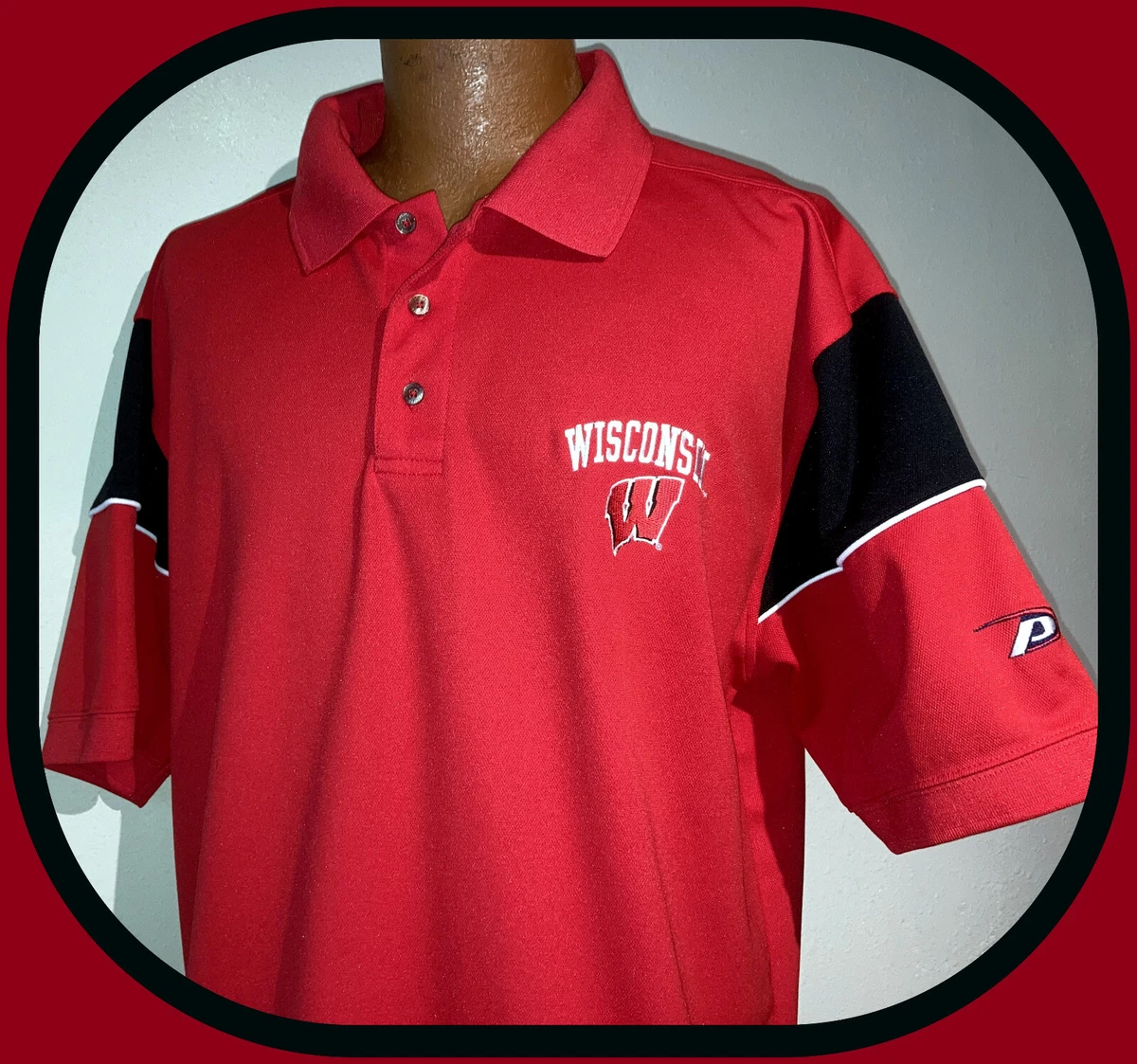WISCONSIN BADGER VINTAGE PRO PLAYER POLO GOLF SHIRT ADULT LARGE