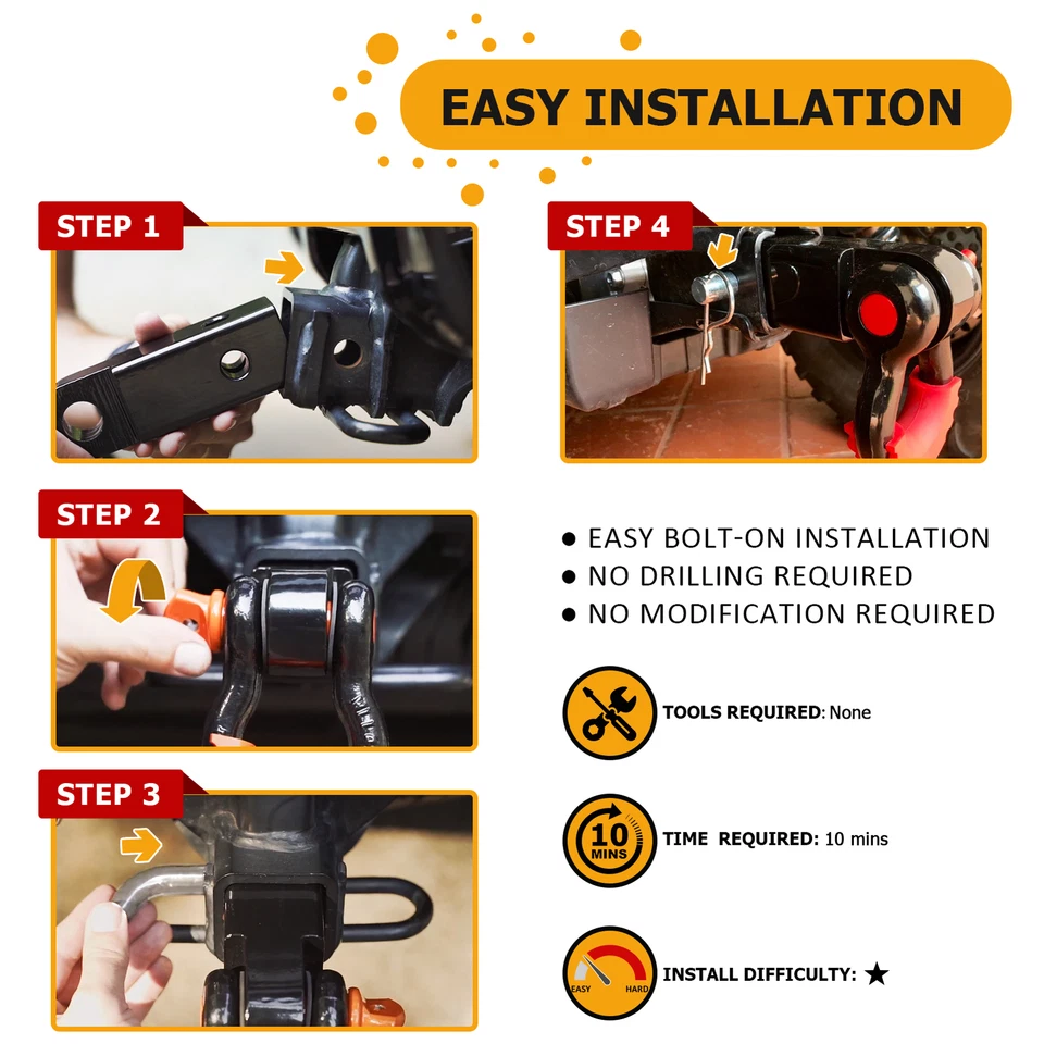 For Can-Am Outlander/Renegade 1000 850 570 Rear 2" Shackle Hitch+Receiver Hitch - Image 4 of 4