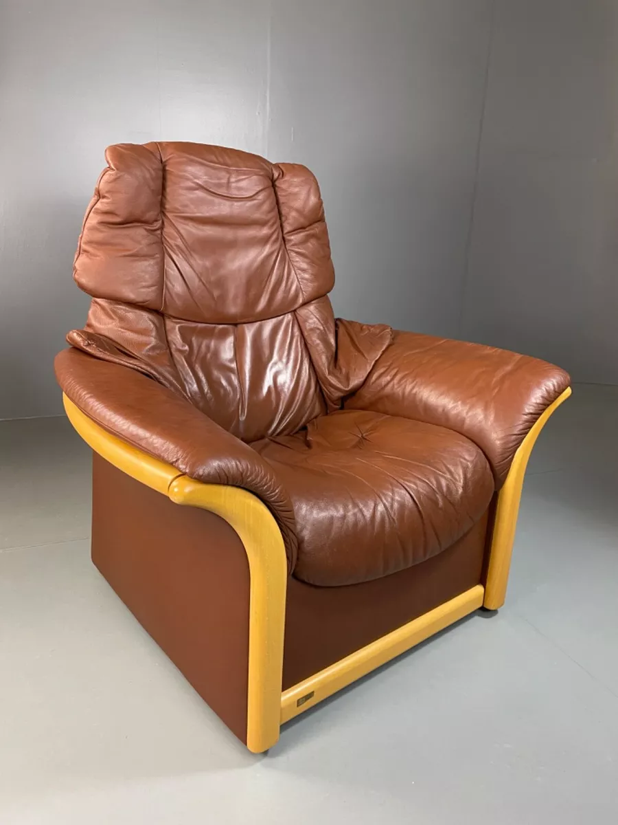 EB4684 Stressless Brown Leather Recliner Swivel Armchair Retro Lounge MNOR