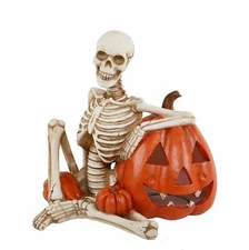 Flora Bunda Skeleton & Pumpkin w/Color Changing LED Lights Ployresin FT-2633E