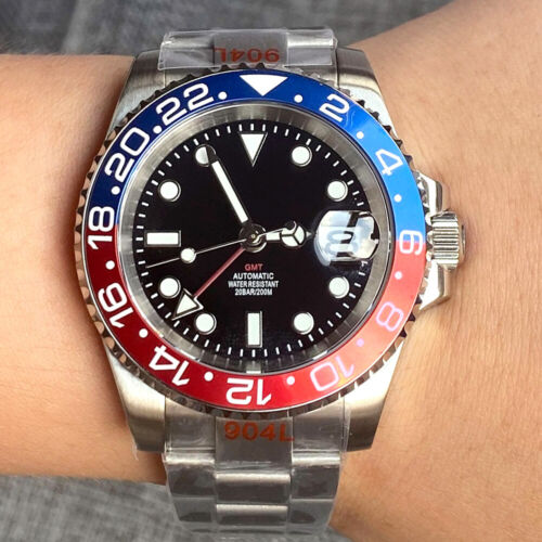 Reloj de pulsera automático para hombre Tandorio fecha NH34A GMT de 40 mm bisel de cerámica esfera negra - Imagen 5 de 18
