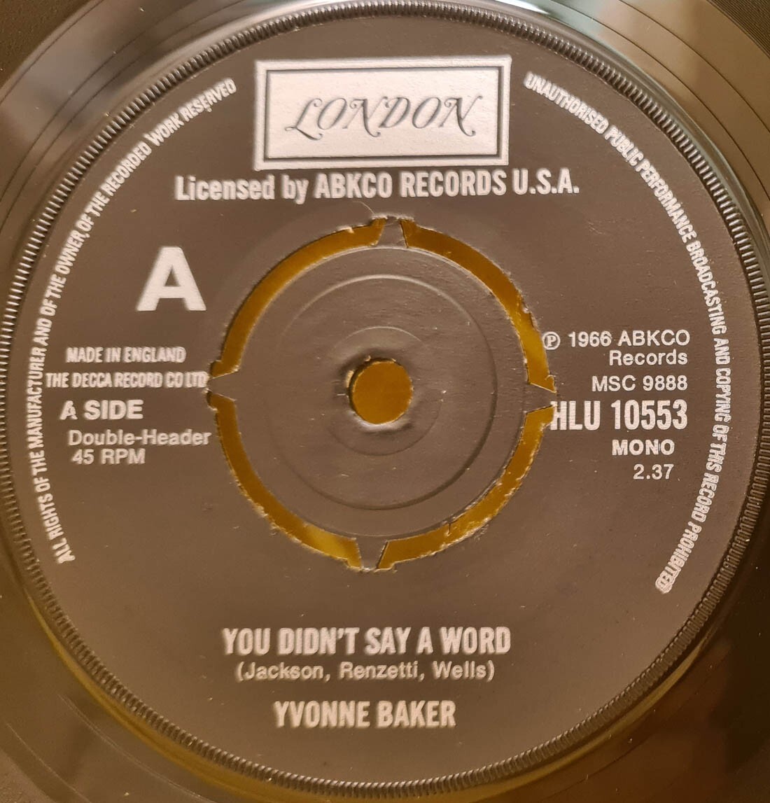 英7” Yvonne Baker, Bobby Paris You Didnt Say A Word / Night Owl HLU10553 LONDON /00080 Yvonne Baker/ Bobby Paris You Didn't Say A Word / Night Owl