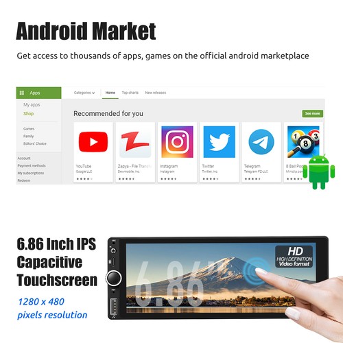 Radio estéreo para automóvil 1 DIN Bluetooth 6.9" pantalla táctil reproductor multimedia FM HD - Imagen 5 de 13