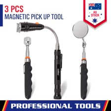 3Pcs Magnetic Pick Up Tool Swivel Inspection Mirror Flexible Telescope LED Light