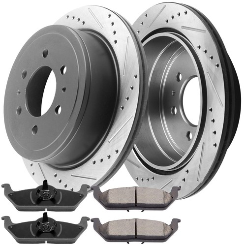 Rear Drilled and Slotted Brake Rotors Brake Pads For Ford F150 2006