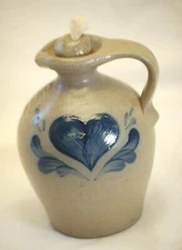 Rowe Pottery Works Jug Oil Lamp Salt Glazed Heart Motif Wisconsin 1992