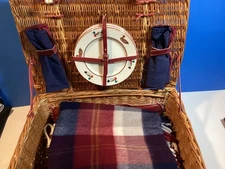 Thomas B. Swain Picnic Basket with Flatware Cups Cheeseboard Blanket Thermos etc