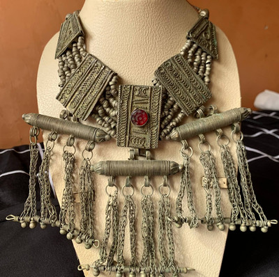 228g Antique Yemeni Tribal Handcrafted Necklace Ethnic Silver Alloy Filigree