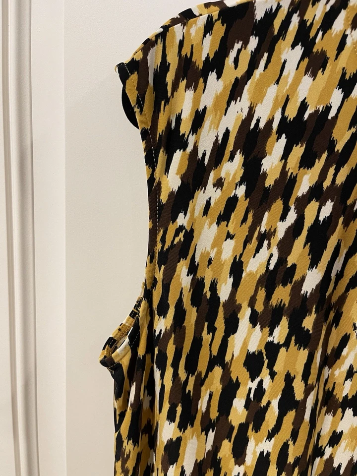 Camiseta sin mangas Kasper 1X marrón amarillo abstracto sin mangas cuello redondo elástica Foto 4 de 4