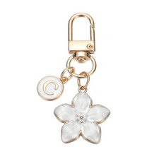 Cute Flower Keychain Letter-C Initial Keychain Charm for Women White