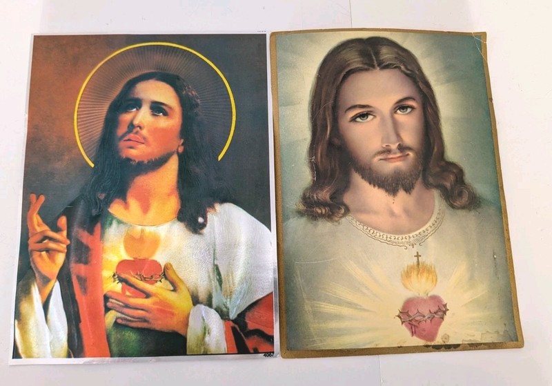 2 Sacred Heart Of Jesus Lithos - 1 Vintage Monastery Wisconsin & Holographic Pic