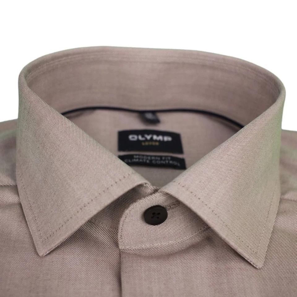 Camisa de negocios Olymp Luxor Modern Fit para hombre color topo 123024 27 turrón - Imagen 3 de 4