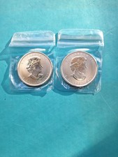 Two Canadian $5 'Maple Leaf'  Ex-Fine .9999 Silver 1 Ozt Bullion Coins 2012