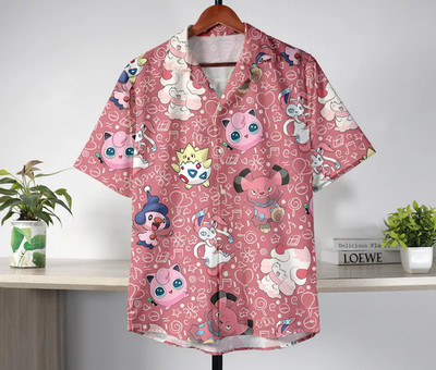 Jigglypuff Togepi Hawaiian Shirt And Shorts Set, Cute Button Up Shirt, Funny Sum