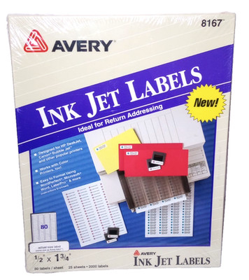 Avery 8167 White Ink Jet Address Labels 1/2'' x 1 3/4'' - 25 Sheets - 2000 Labels