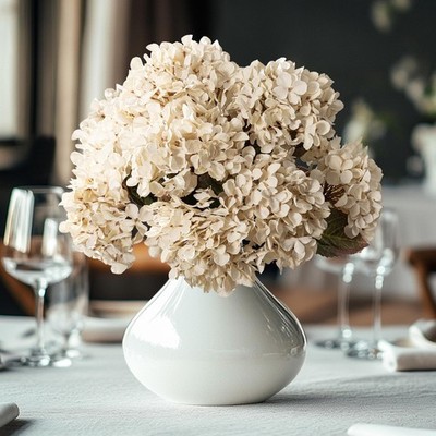 Uqueeten Artificial Flower Fake Silk Hydrangea Heads Bouquet with Stems Bulk for