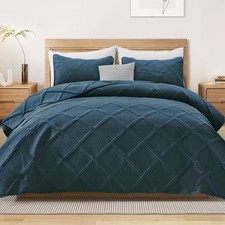 Exclusivo Mezcla Queen Size Navy Blue Striped Quilt Set with 2 Pillow Shams