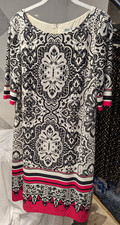 ELIZA J Size 14 Black White Pink Paisley Shift Dress, Trendy
