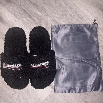 Balenciaga Black Furry Slides EU SIZE 44 US SIZE 11 MEN