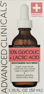 Advanced Clinicals 10% Glycolic + Lactic Acid Face Serum 1.75 Fl Oz (52mL)