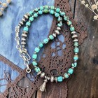 14" to 16" NAVAJO Pearl Pueblo Turquoise Sterling Silver Squash Blossom Necklace — photo 1