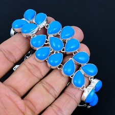 Sleeping Beauty Turquoise 925 Sterling Silver Pear Gemstone Bracelet 9" AAB 1494