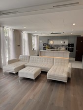 White Leather U Shape Sofa Bed & Footstool | Delivery Available