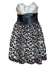 Betsey Johnson Satin Black Leopard Print Sequins Puff Dress Size 2