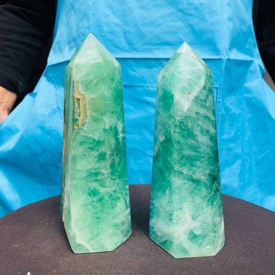 2pc 3.98LB Natural Fluorite crystal Hexagonal point Column Healing Reiki 2709