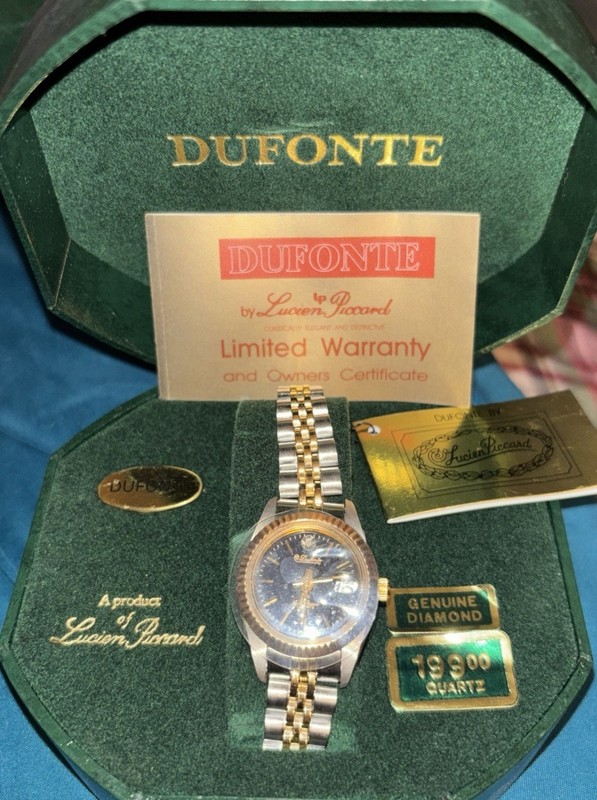 VTG NEW Dufonte Lucien Piccard Ladies Watch Gold &Silver Diamond Stainless Steel