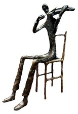 Sculpture violoniste en bronze Alfons Bury signée moderniste assis musicien