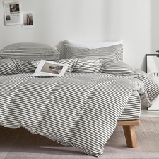 100 Natural Cotton 2pcs Striped Duvet Cover Sets,White with Grey Stripes