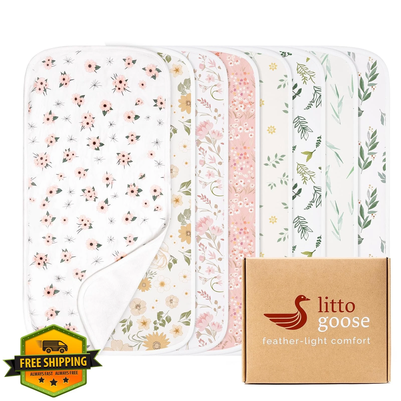 littogoose Floralmeadow 13x26" Burp Cloths 8pk